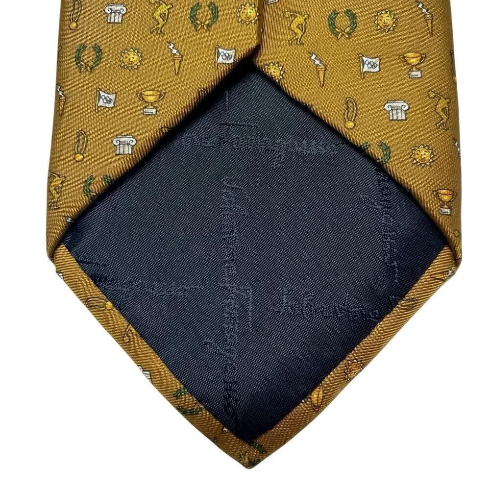 Salvatore Ferragamo Tie Mens Gold 100% Silk Made in Italy Novelty